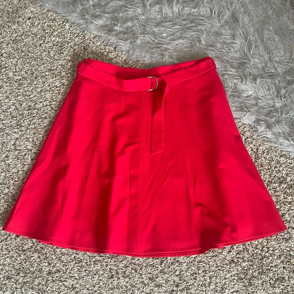 Nine West Bright Red A-Line Belted Skirt